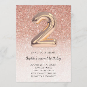 Invitación Rosa Purpurina Oro Chica Relieve metalizado 2do B