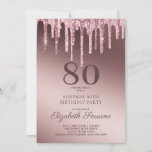 Invitación Rosa Purpurina Oro Drips 70th Birthday Surprise In<br><div class="desc">Una elegante invitación para la fiesta sorpresa del cumpleaños 80 en un shimmer metálico oscuro de oro subió con goteo de purpurinas y tipografía con nombres de guión con zapatos de baile de alta talla de oro y rosa, flores y una cadena de perlas integradas en el diseño y tipo....</div>