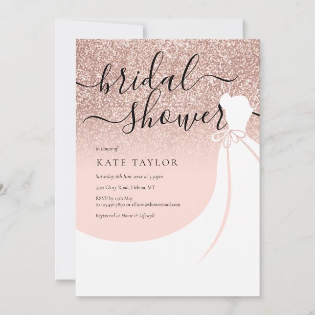 Invitación Rosa Purpurina Oro Elegante Ducha de Novias (Anverso)