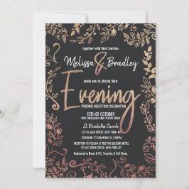 Invitación Rosa Purpurina Oro Floral Oro Noche Ombre