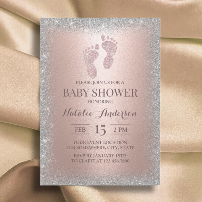 Invitación Rosa Purpurina  Plata Chica Baby Shower (Subido por el creador)