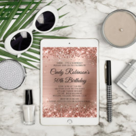 Invitación Rosa purpurina Relieve metalizado dorado Sorpresa 