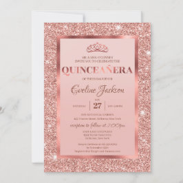Invitación Rosa purpurina Relieve metalizado princesa tiara q