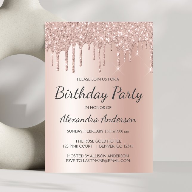 Invitación Rosa Purpurina Rosa de Oro Cualquier fiesta de cum (Subido por el creador)