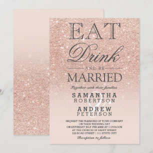 Invitación Rosa purpurina rosado boda de escritura oscura