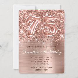 Invitación Rosa Purpurinoso desconcertante Gold Glam 75 cumpl