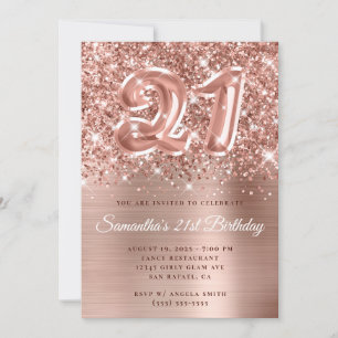 Invitación Rosa Purpurinoso espumoso Globo de oro 21 cumpleañ