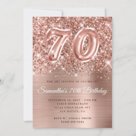 Invitación Rosa Purpurinoso Glam número 70 cumpleaños