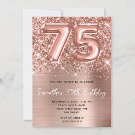 Invitación Rosa Purpurinoso Globo de Oro Glam 75 cumpleaños