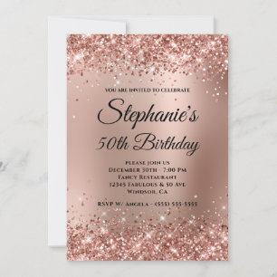 Invitación Rosa Purpurinoso Gradiente de oro Monograma 50 cum