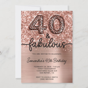 Invitación Rosa Purpurinoso Leopardo de oro 40 y fabuloso