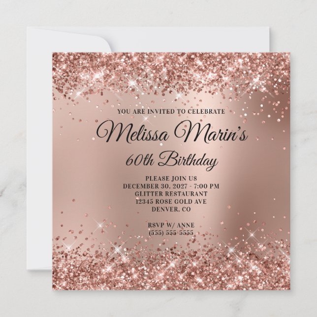 Invitación Rosa Purpurinoso Ombre Monograma 60 cumpleaños (Anverso)