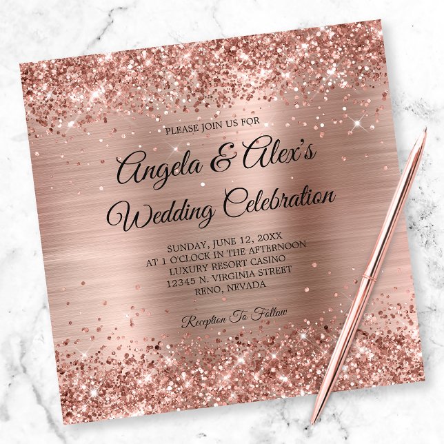 Invitación Rosa Purpurinoso Relieve metalizado dorado Elegant (Subido por el creador)