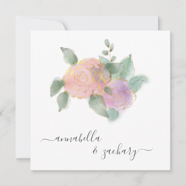 Invitación *~* ROSA QR RSVP Gold Purpurina - AR12 Boda Invi (Anverso)