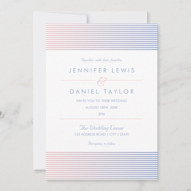Invitación Rosa Quartz & Serenity Ombré Stripe Boda (Anverso)