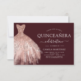 Invitación Rosa Quinceanera Rubor - Borgoña de oro Rosa