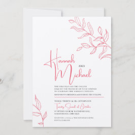 Invitación Rosa rama blanca rosada de hojas boda de esbozo