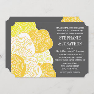 Invitación Rosa Ranunculus Boda amarillo y gris moderno