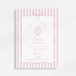 Invitación Rosa rayado, arco caprichoso, cumpleaños