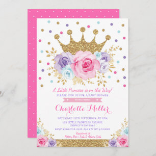 Invitación Rosa real Baby Shower floral púrpura de los