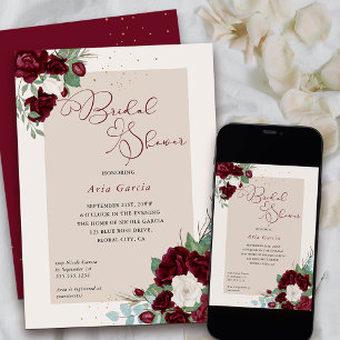 Invitación Rosa Real Borgoña Flory Bridal Shower