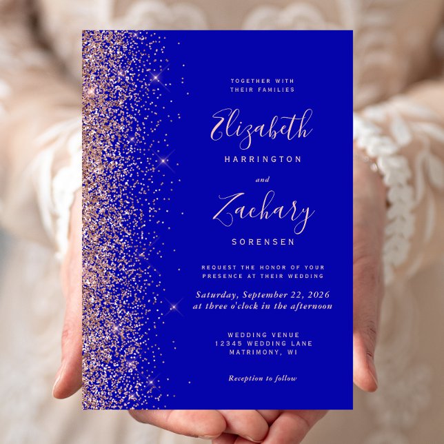 Invitación Rosa real moderno  azul Purpurina dorado Boda peri (Subido por el creador)