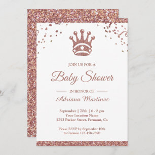 Invitación Rosa Real Purpurina de oro Baby Shower