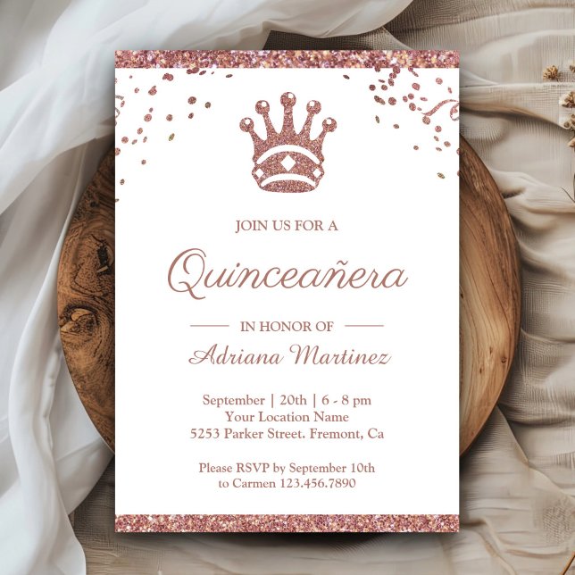 Invitación Rosa Real Purpurina de Oro Quinceanera (Subido por el creador)