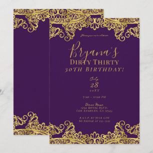 Invitación Rosa Real y Dorado Encaje Sucio 30 Cumpleaños 30