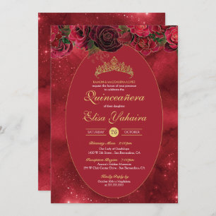 Invitación Rosa Red Gold Luxury Butterfly Quinceanera