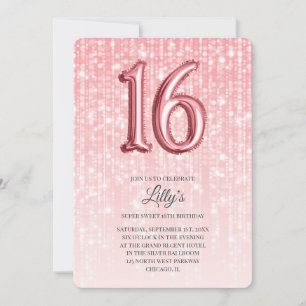 Invitación Rosa Relieve metalizado de guijarros rosados globo