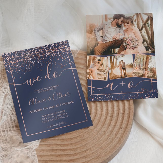 Invitación Rosa Relieve metalizado de oro azul marino foto in (Subido por el creador)