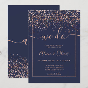 Invitación Rosa Relieve metalizado de oro azul marino moda in