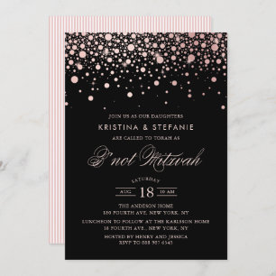 Invitación Rosa Relieve metalizado dorado Confetti Dots Black