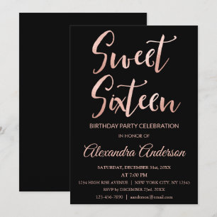 Invitación Rosa Relieve metalizado dorado Dulce 16 Dieciséis