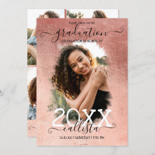 Invitación Rosa Relieve metalizado dorado Halo Collage de fot
