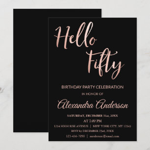 Invitación Rosa Relieve metalizado dorado Hola 50 Fiesta de l