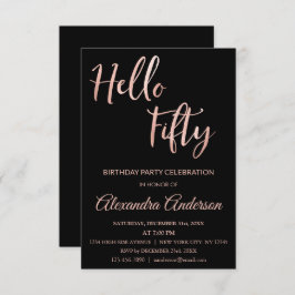 Invitación Rosa Relieve metalizado dorado Hola 50 Fiesta de l