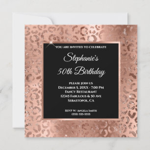 Invitación Rosa Relieve metalizado dorado Leopard Black Overl