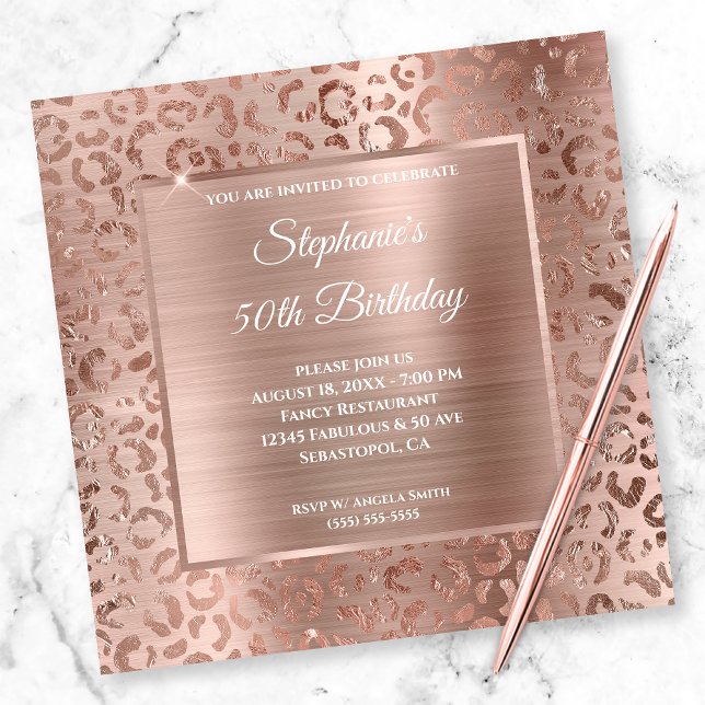 Invitación Rosa Relieve metalizado dorado Leopard Glam 50 cum (Subido por el creador)
