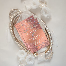Invitación Rosa Relieve metalizado dorado Lujo Glam Elegante