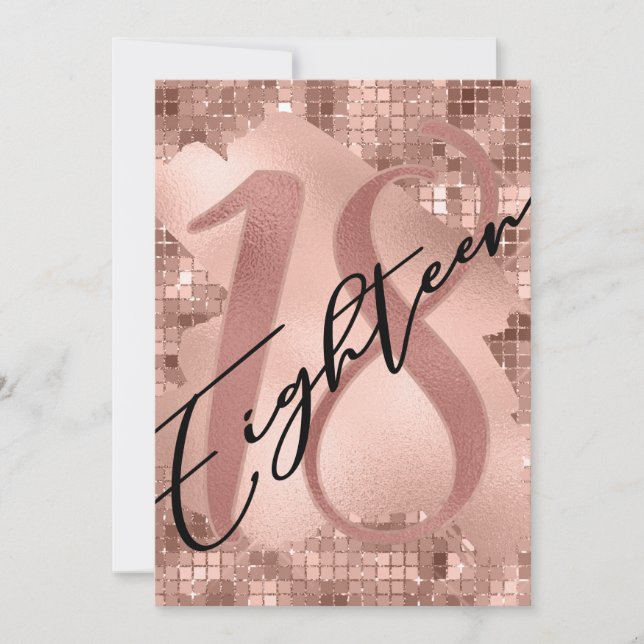 Invitación Rosa Relieve metalizado Faux Gold 18th Birthday (Anverso)
