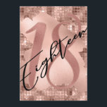 Invitación Rosa Relieve metalizado Faux Gold 18th Birthday<br><div class="desc">Moda,  invitación a la fiesta de moda para los 18 años. El diseño presenta un fondo dorado brillantemente subió con trazo de Relieve metalizado falso oro rosa,  guión tipográfico dieciocho y número 18 en el frente. Personalice más con detalles de fiesta en la parte posterior.</div>