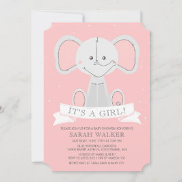 Invitación ¡Rosa relleno del elefante es un chica! Baby