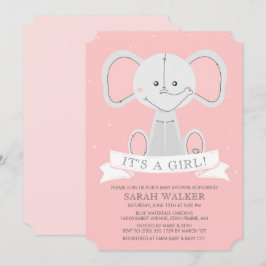Invitación ¡Rosa relleno del elefante es un chica! Baby