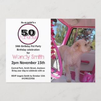 Invitación Rosa Retro 50 y fabuloso Fiesta Mascota Cumpleaños