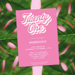 Invitación Rosa retro cumpleaños 21<br><div class="desc">Una simple invitación retro de 21 años que presenta una tipografía de escritura caligrafía elegante y un diseño minimalista de color rosa y blanco.</div>