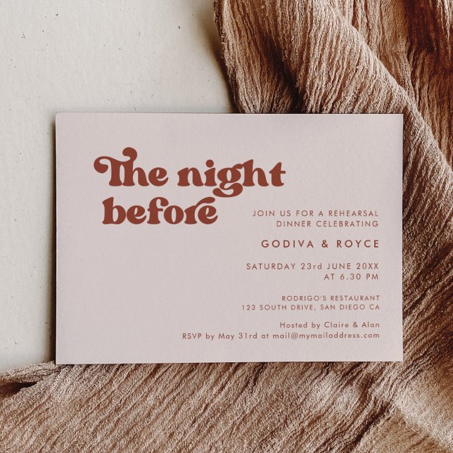 Invitación Rosa retro de diseño La noche anterior (Subido por el creador)