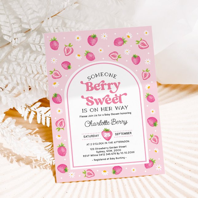 Invitación Rosa Retro Fresa Berry Berry Sweet Baby Shower (Subido por el creador)