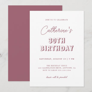 Invitación Rosa retro moderno  30 cumpleaños Fiesta oscuro